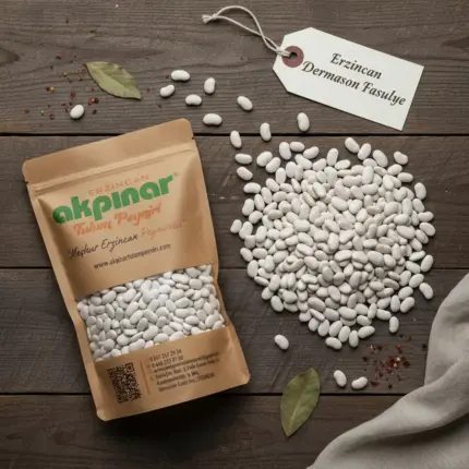 Akpınar marka Erzincan Dermason fasulye kraft paket ve dökülmüş fasulye