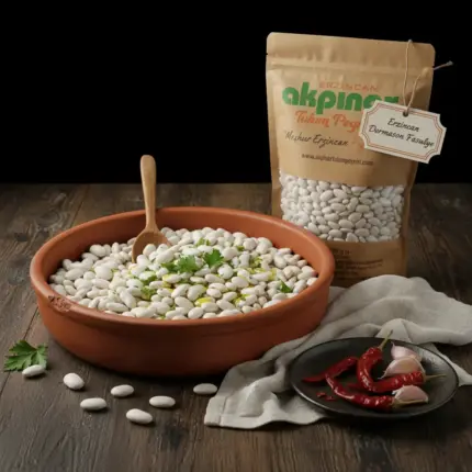 Fasulye tabağı ve kraft paket ile Erzincan Dermason fasulye sunum görseli