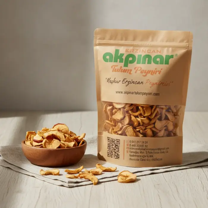 Erzincan elma kurusu 1 Kg, doğal ve katkısız kurutulmuş elma dilimleri paket ve kasede