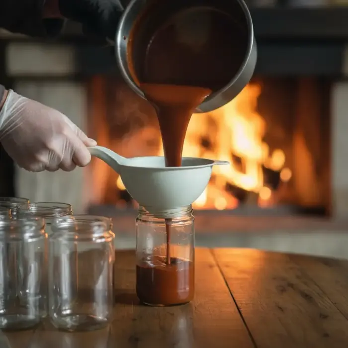 Erzincan kuşburnu marmelatı kavanoza doldurulurken sıcak dolum