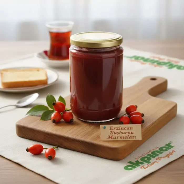 Erzincan organik kuşburnu marmelatı 1 kg kavanoz doğal sunum