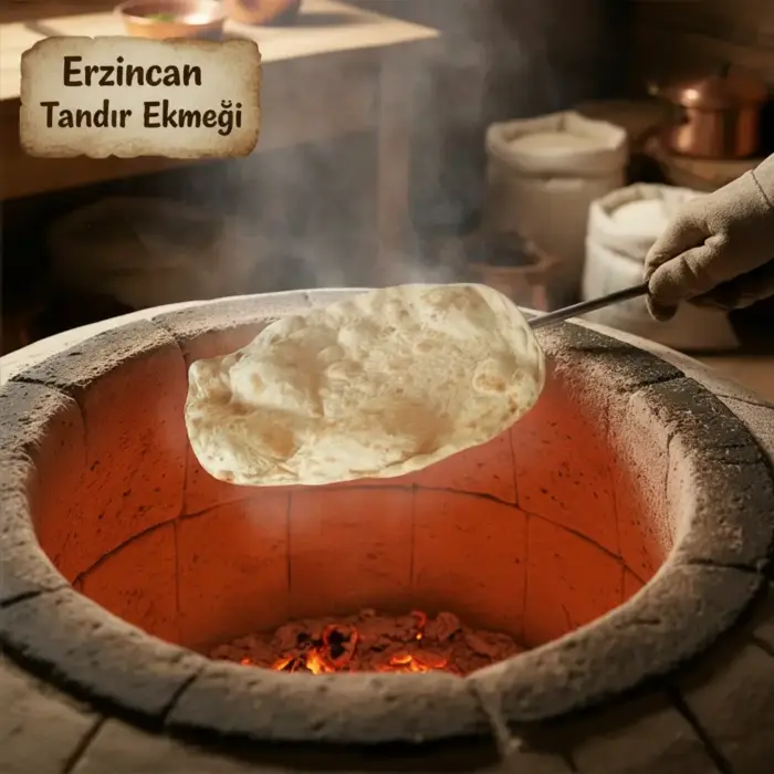 Erzincan tandır ekmeğinin tandır içinde pişirilme aşaması