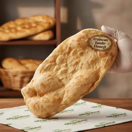 Eldivenli sunumda Erzincan tandır ekmeği yakın plan görüntüsü