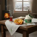 Köy evi atmosferinde sıcak çay eşliğinde sunulan Erzincan tandır ketesi ve Akpınar Tulum Peyniri.