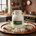 Mutfak ortamında bakır tepsi üzerinde sunulan Akpınar Erzincan Tulum Peyniri 1800 gr; bıçaklar ve taze otlarla birlikte.