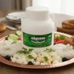 Bakır tepside sunulan Akpınar Erzincan Tulum Peyniri 1800 gr; süzme tulum bohçaları, kırıntılı peynir ve taze kahvaltılıklarla birlikte.