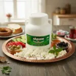 Bakır tabakta sunulan Akpınar Erzincan Tulum Peyniri 1800 gr; siyah-yeşil zeytin, domates, salatalık ve simit eşliğinde.