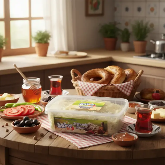 Kahvaltı masasında kapaklı kutuda Erzurum göğermiş küflü peynir – 500 gr