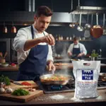 Şefin tavaya yemek pişirirken Erzincan Kemah doğal tuzu serpmesi – 10 kg tuz torbası