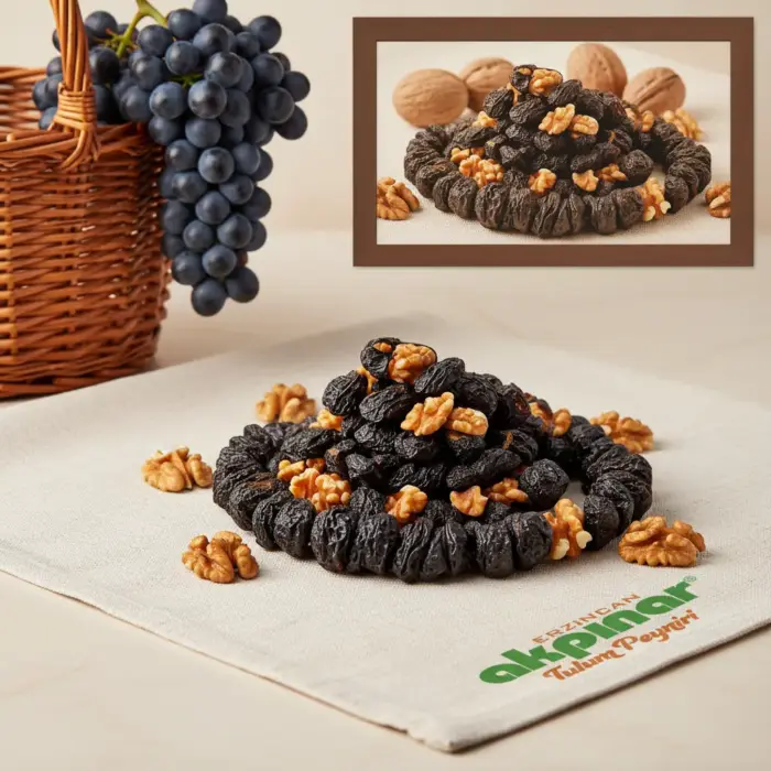 Akpınar marka örtü üzerinde cevizli saruç ve üzüm