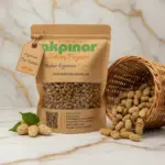 Mermer zemin üzerinde etiketli kraft paket Erzincan dut kurusu ve dökülmüş doğal dutlar