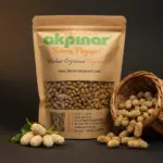 Kraft ambalaj içinde Erzincan dut kurusu, yanında sepetten taşan dutlar – Akpınar Dut Kurusu