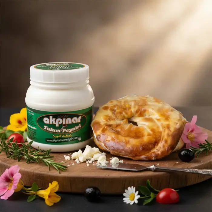 Erzincan tulum peyniri ile hazırlanmış katmer ve kavanozlu peynir sunumu