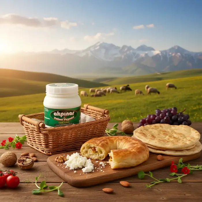 Erzincan Tulum Peyniri 900 gr yayla ortamında üzüm ve ceviz ile sunum